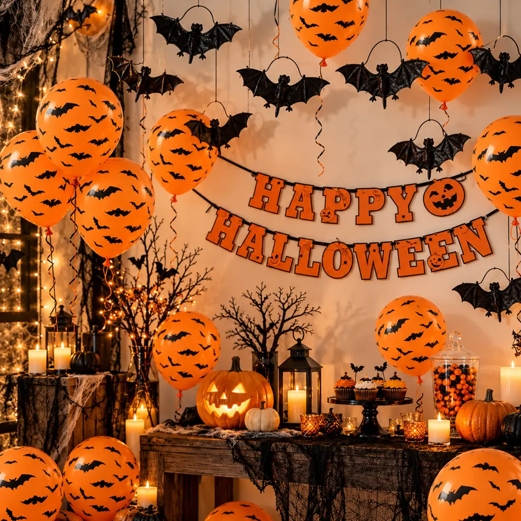 Lote de 50 globos de Halloween con motivos de murciélagos
