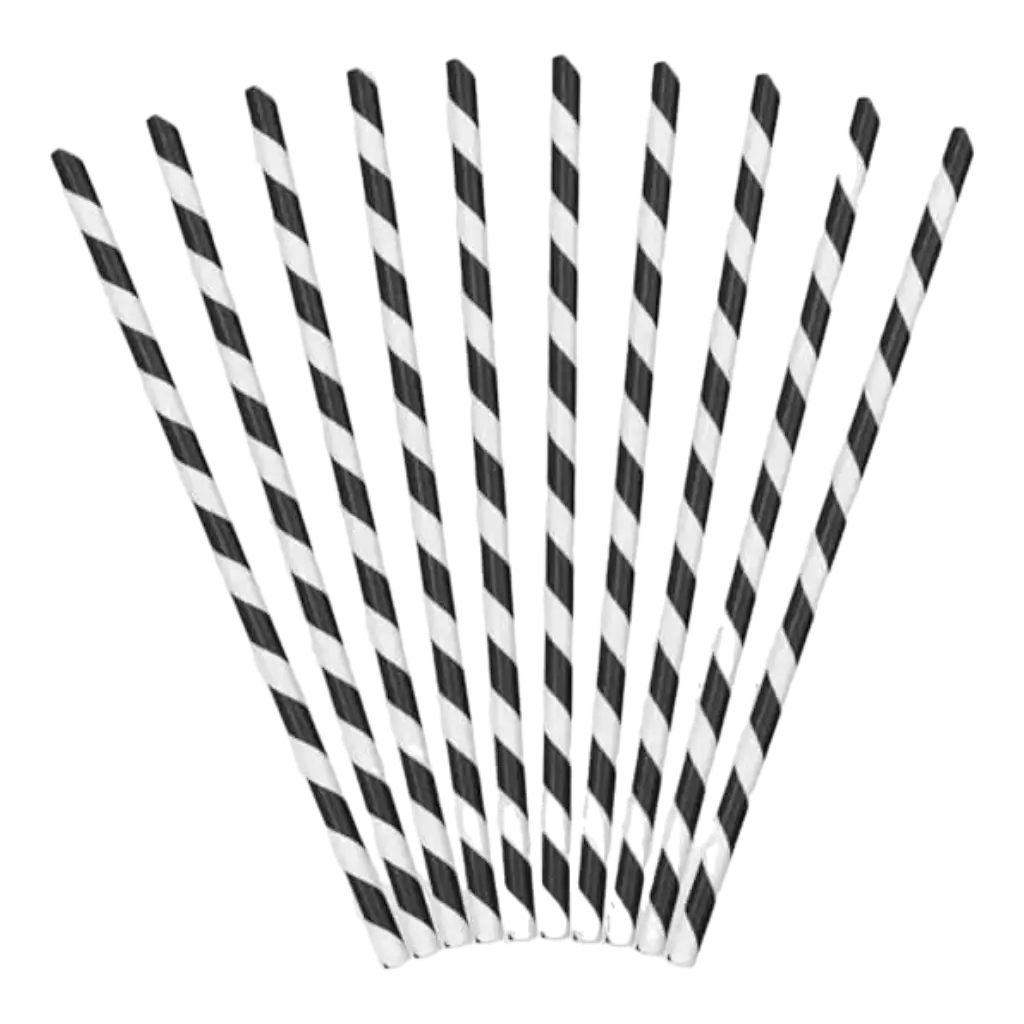 Juego de 10 pajitas de papel blanco y negro