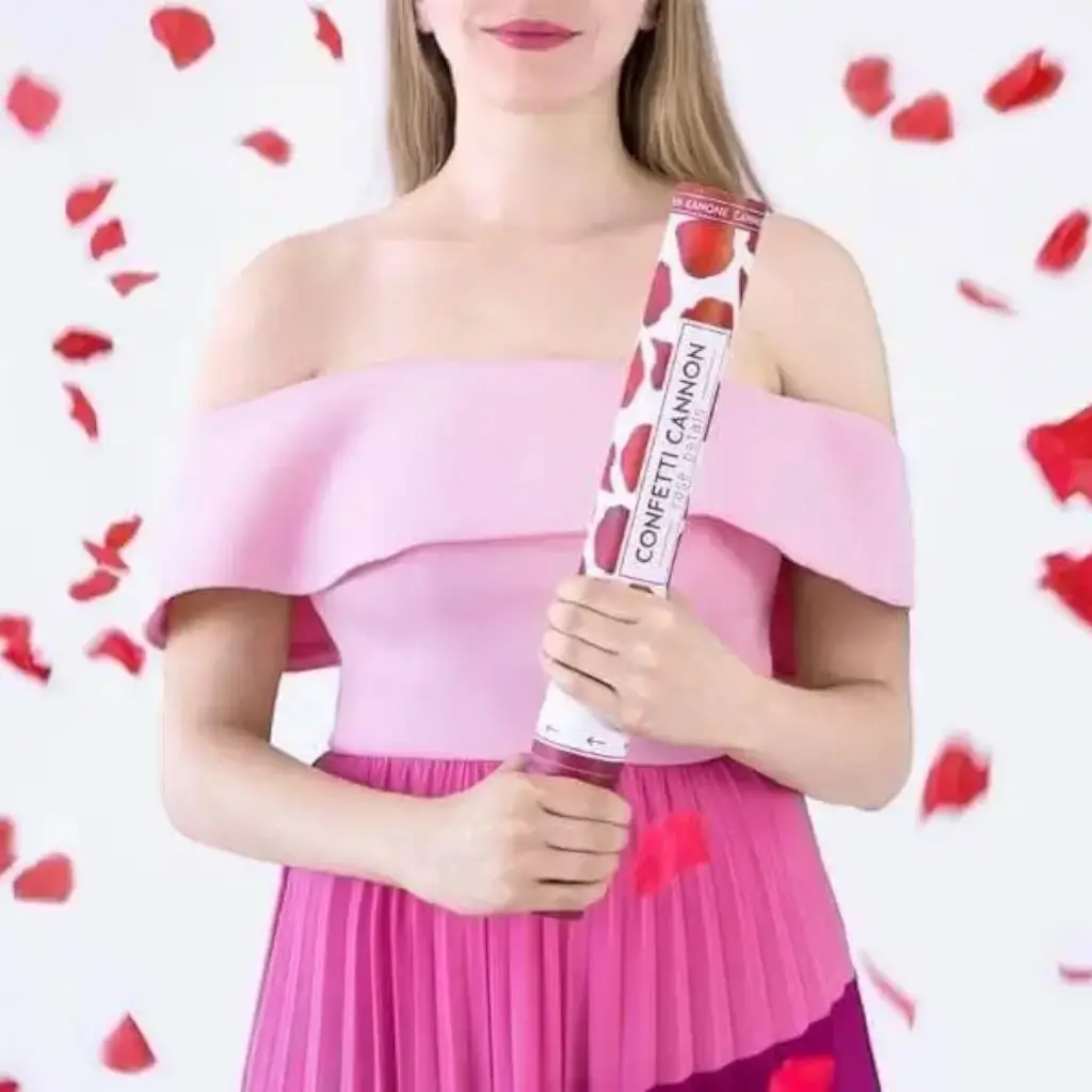 Canon confettis 40cm pétalos de rosa color rojo