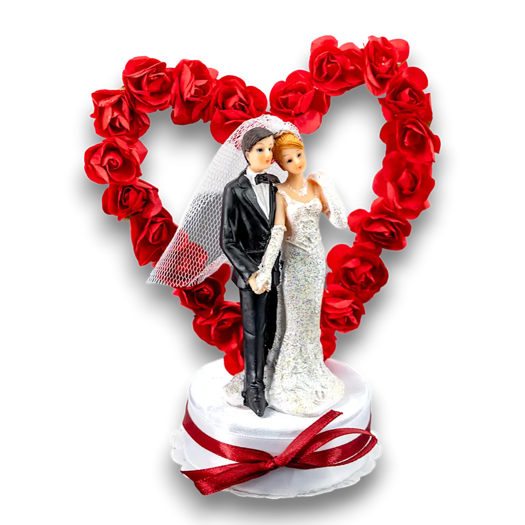 Figuras de boda pareja en el corazón rojo