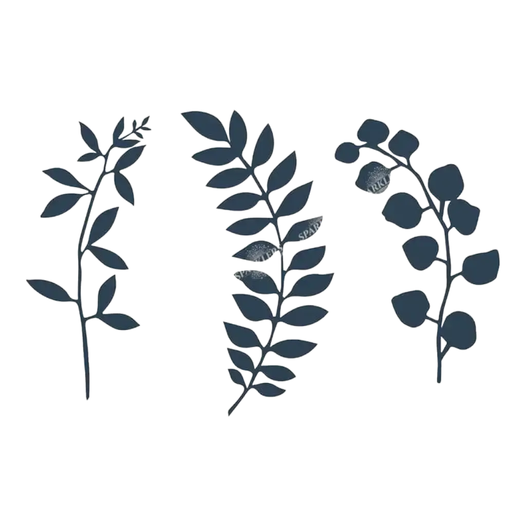 Rama con decoración de hojas, azul marino 9 piezas
