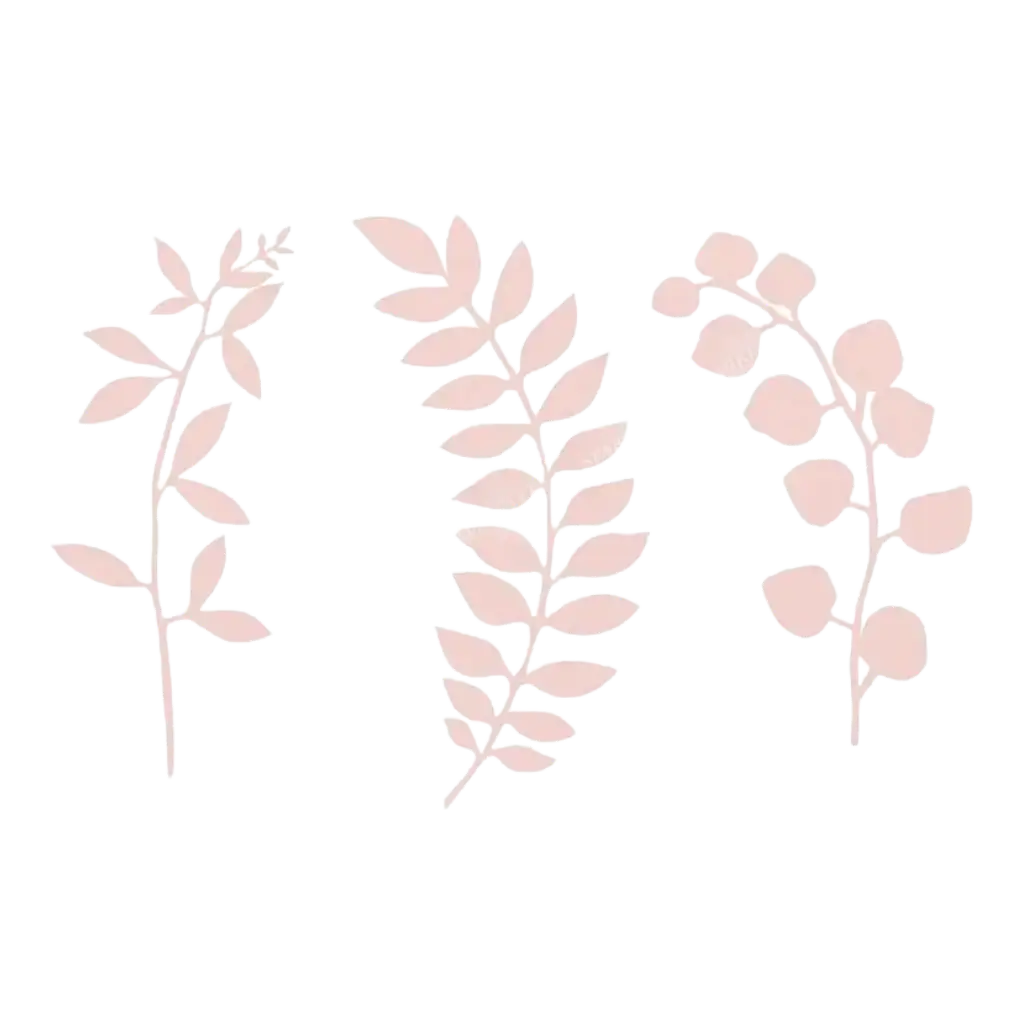 Rama con decoración de hojas, en polvo rosa 9 piezas