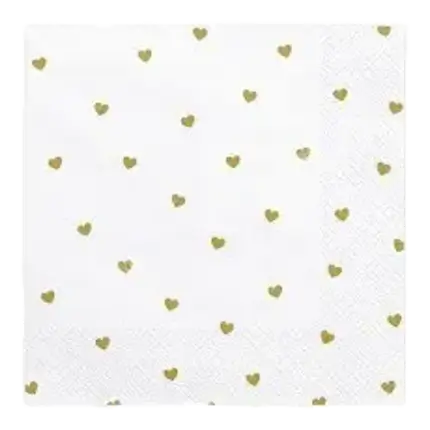Servilleta de papel blanco con un corazón de oro (juego de 20)