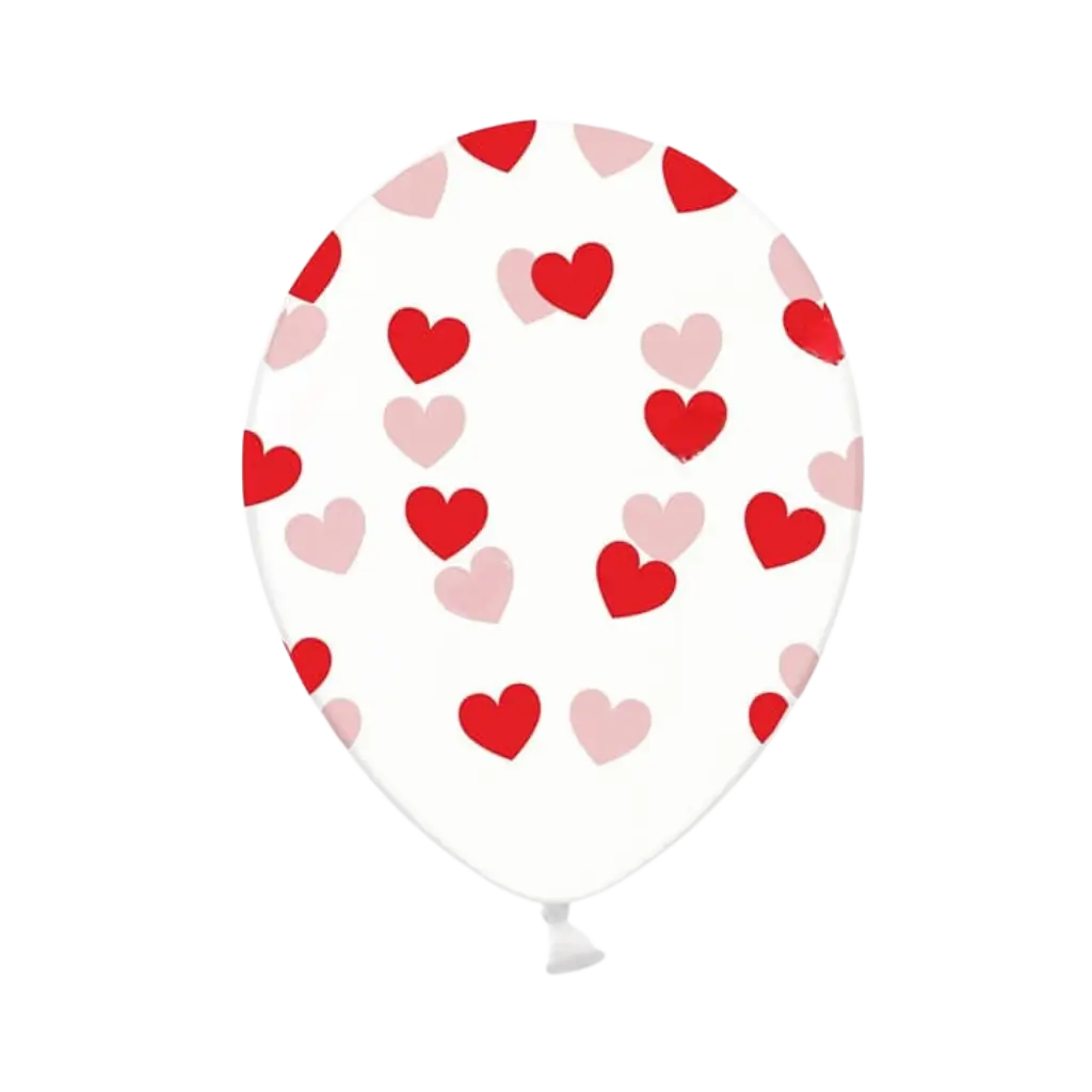 Paquete de 50 globos transparentes con motivos de corazones rojos y rosas