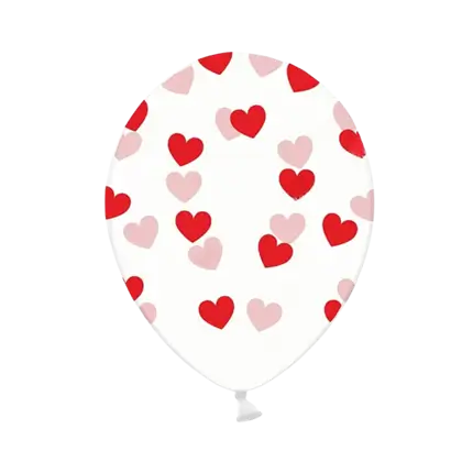 Paquete de 50 globos transparentes con motivos de corazones rojos y rosas