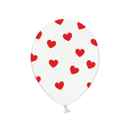 Paquete de 50 globos blancos con diseño de corazón rojo