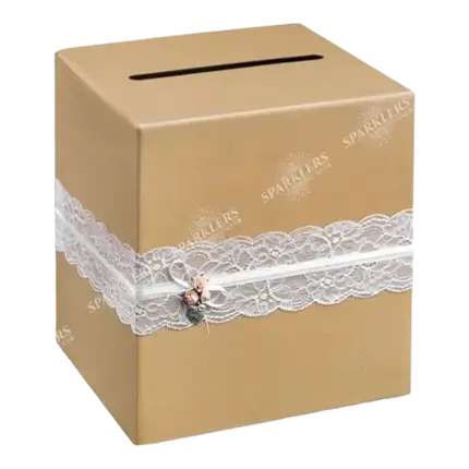 Urna de papel kraft con encaje blanco