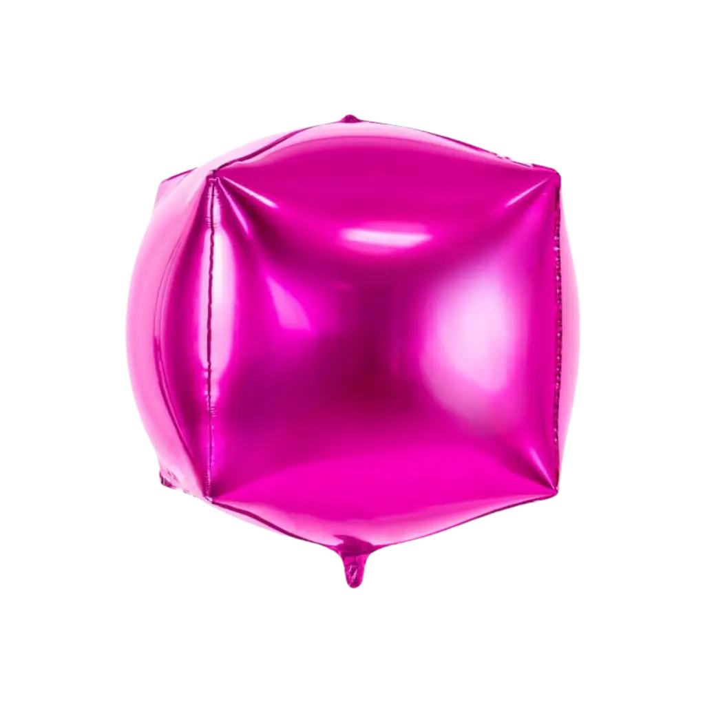 Un globo de cubo metálico de color rosa oscuro