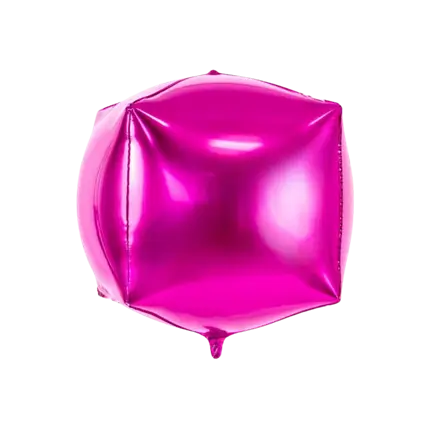 Un globo de cubo metálico de color rosa oscuro