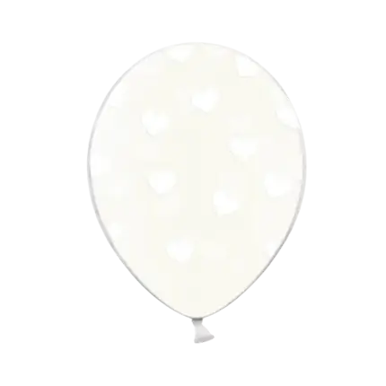 Paquete de 50 globos transparentes con un patrón de corazón blanco
