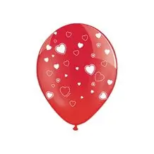 Paquete de 50 globos rojos con diseño de corazón blanco