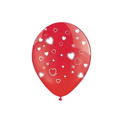 Paquete de 6 globos rojos con diseño de corazones blancos