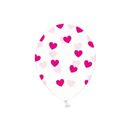 Paquete de 6 globos transparentes con motivos de corazón fucsia