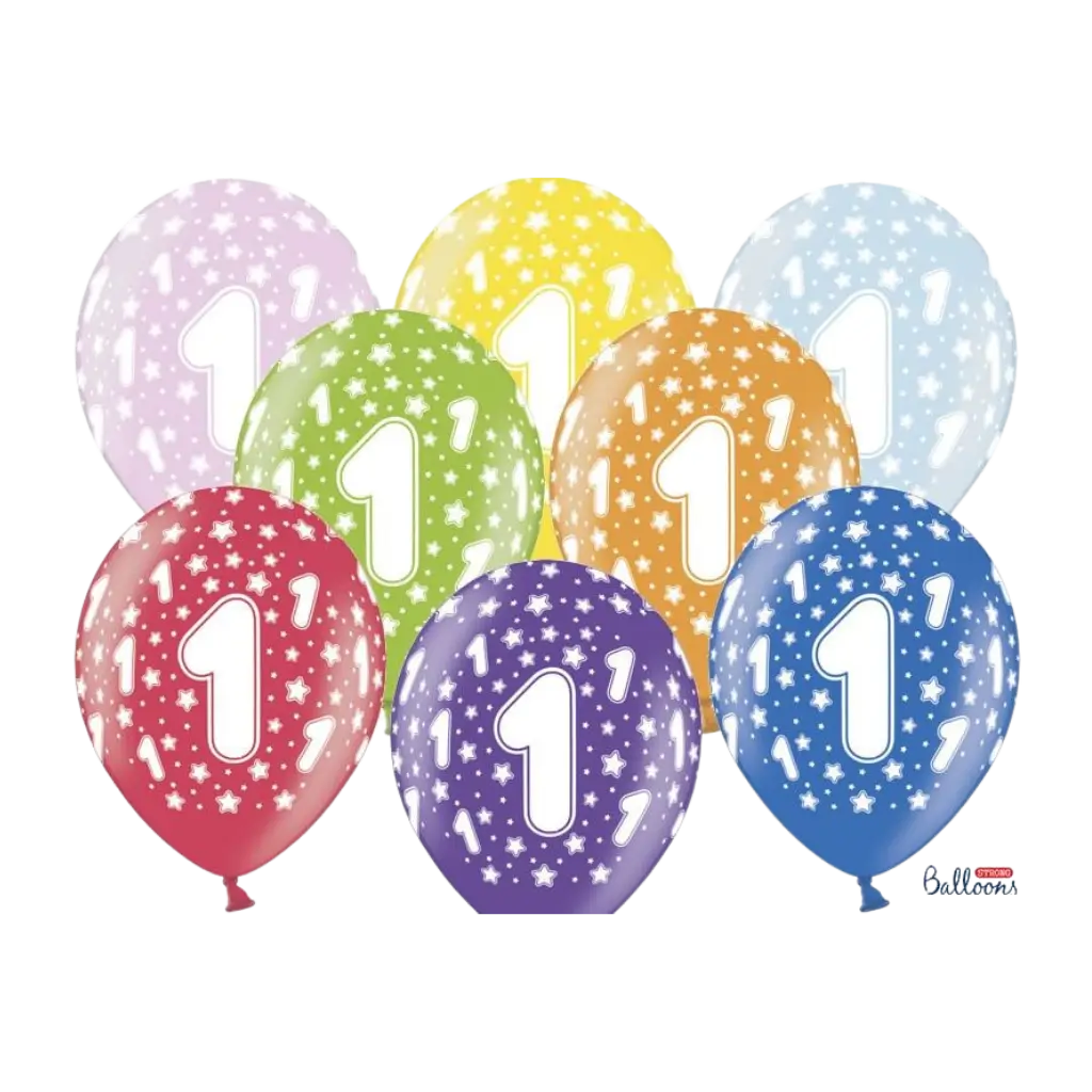 Paquete de 6 globos multicolores con inscripción 1