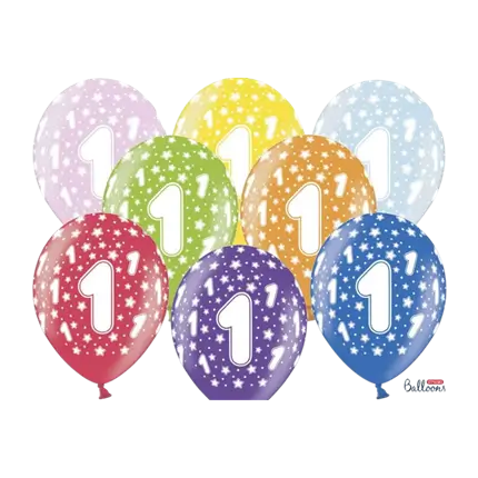 Paquete de 6 globos multicolores con inscripción 1