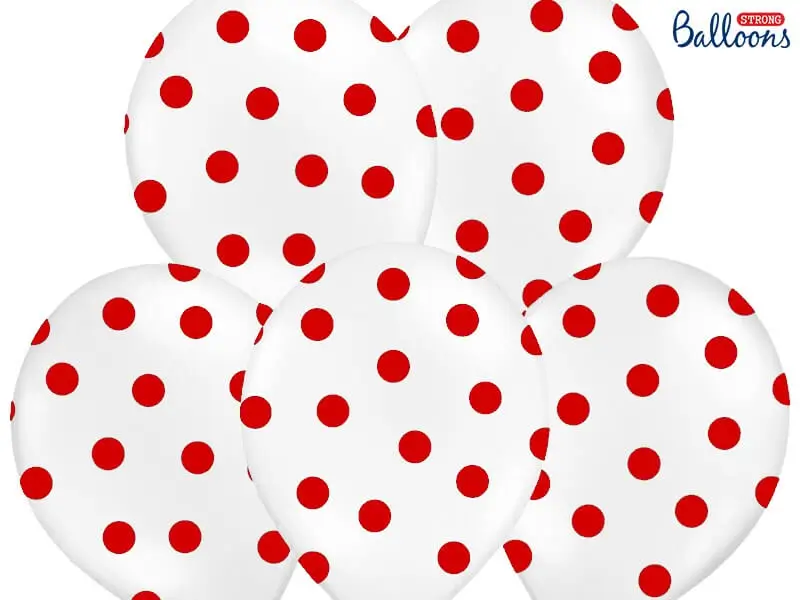 Paquete de 10 globos blancos con dibujos redondos rojos