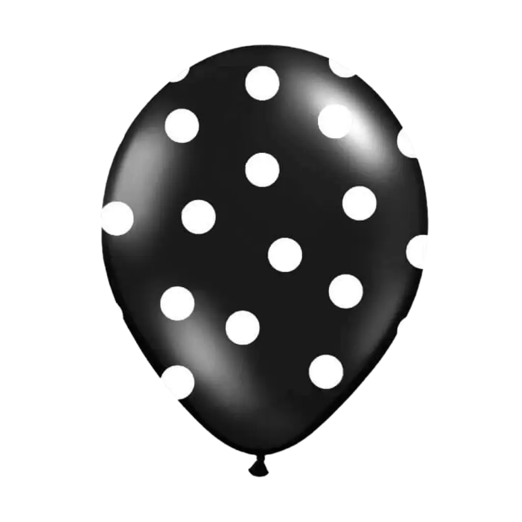 Paquete de 6 globos negros con patrones redondos blancos