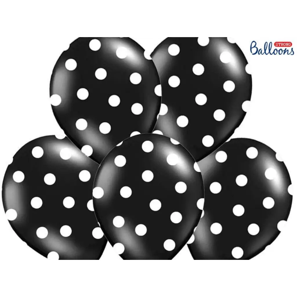 Paquete de 6 globos negros con patrones redondos blancos