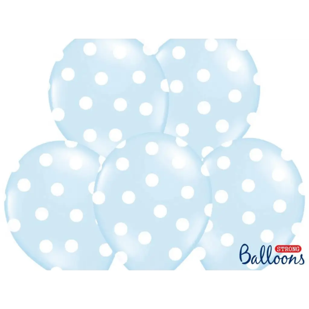 Paquete de 6 globos azules con dibujos redondos blancos