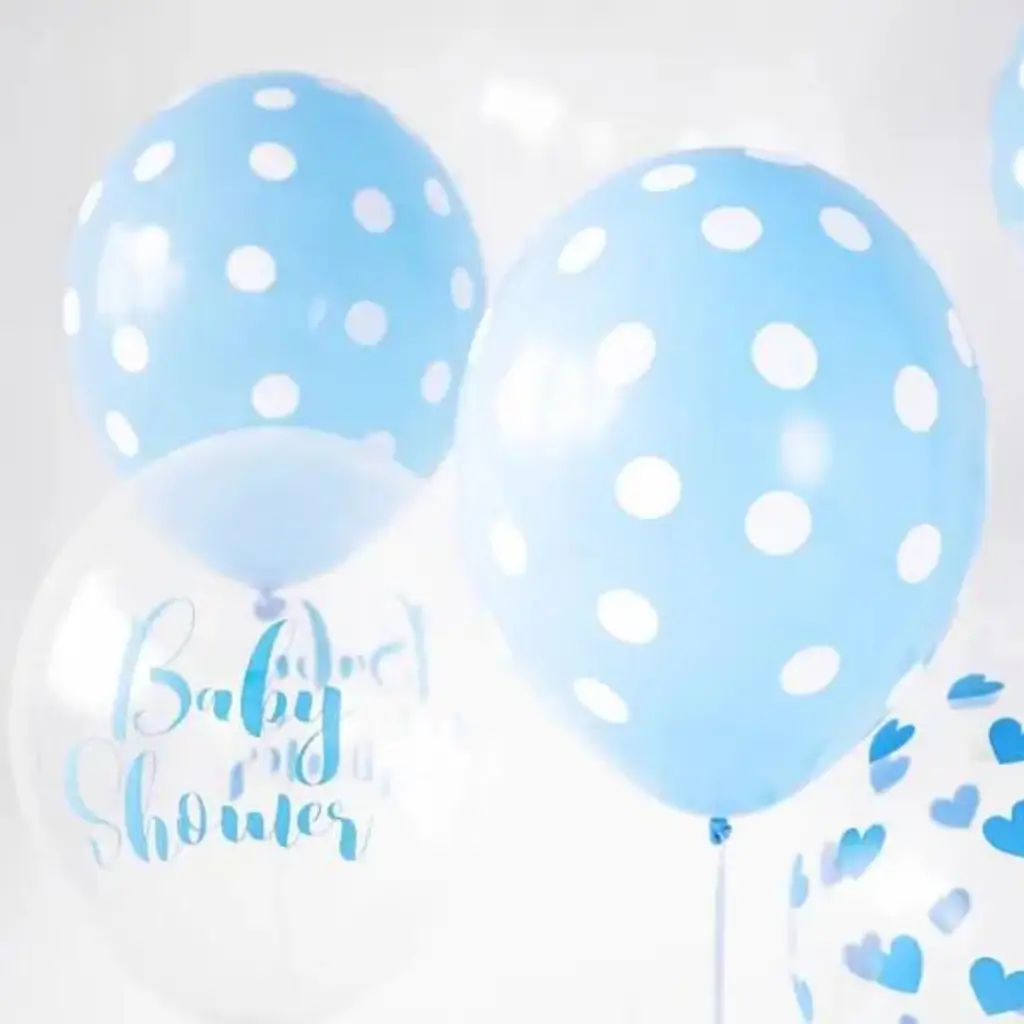 Paquete de 6 globos azules con dibujos redondos blancos