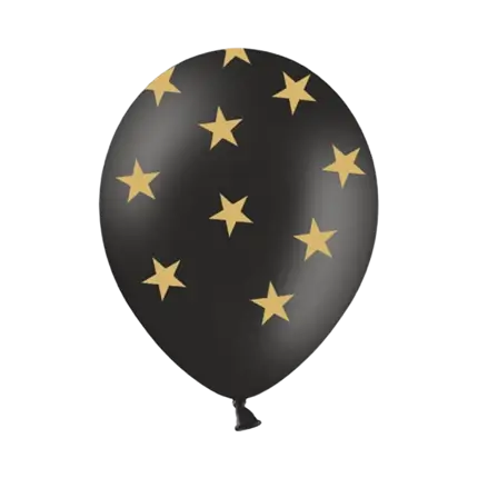 Paquete de 6 globos negros con un patrón de estrellas doradas