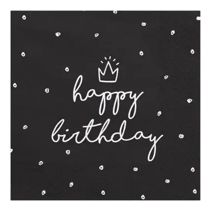 Paquete de 20 servilletas de papel de Feliz Cumpleaños negro