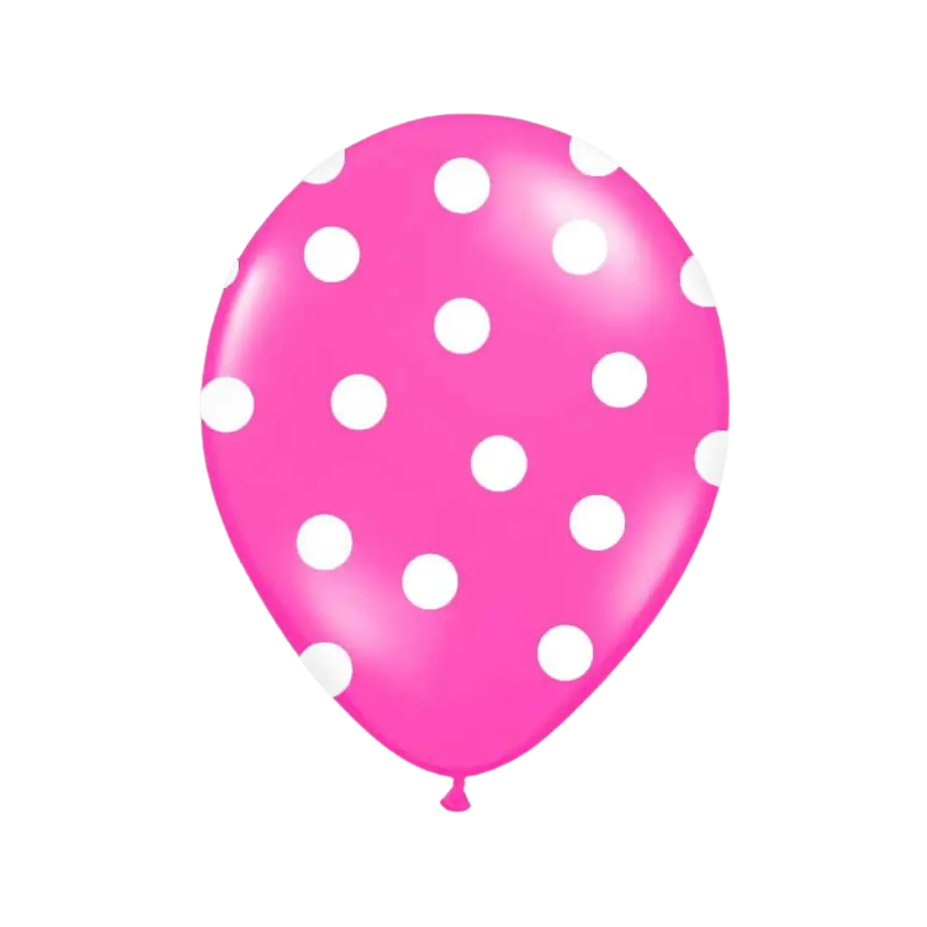 Paquete de 10 globos de color rosa oscuro con dibujos redondos blancos