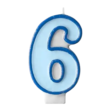 Vela de aniversario número 6 azul