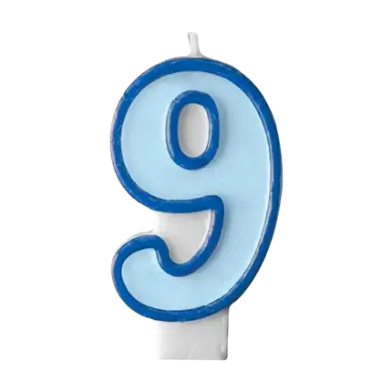Vela de aniversario número 9 azul