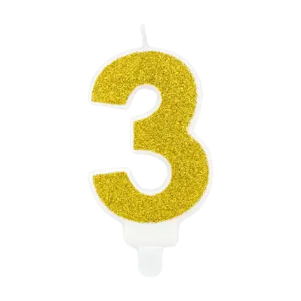 Vela de aniversario número 3 de oro