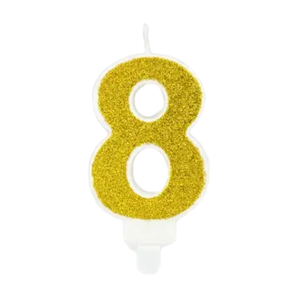 Vela de aniversario número 8 de oro