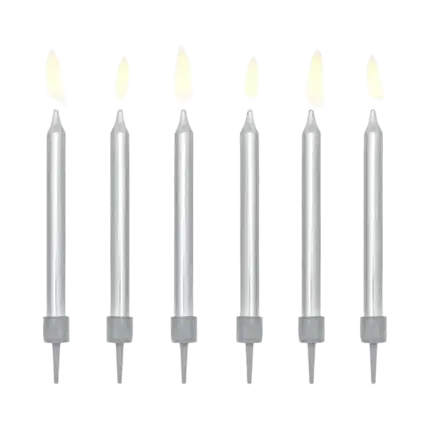 6 velas de cumpleaños de plata (6cm)