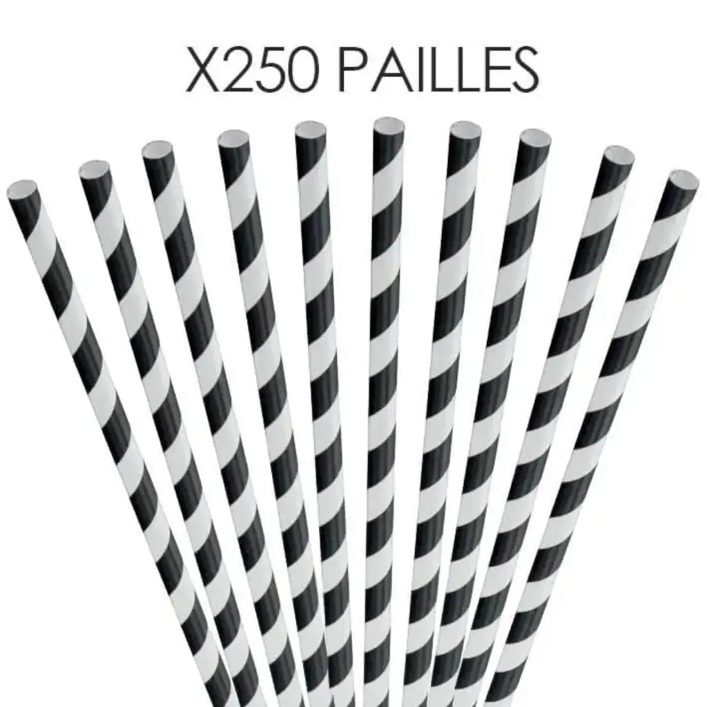 Papel de paja a rayas negras de 20cm /ø6mm (250 piezas)