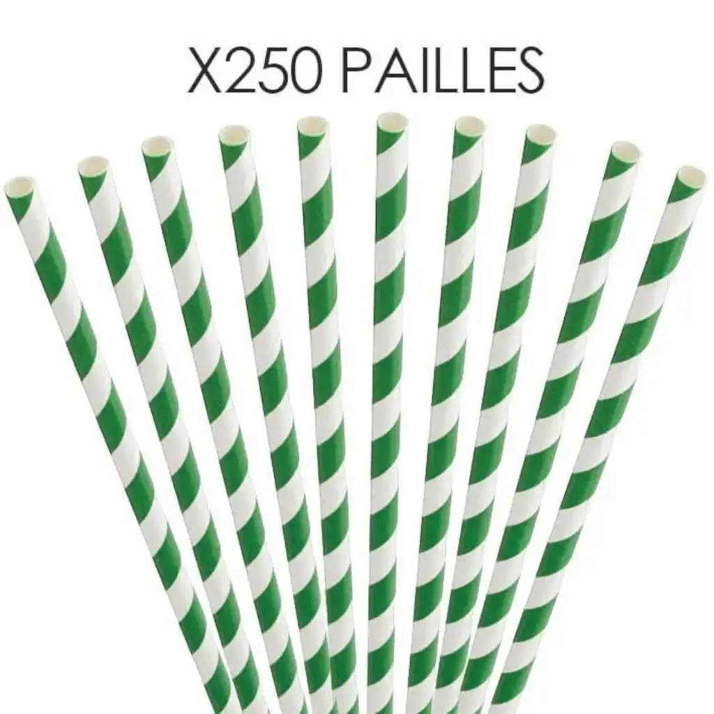 Papel de paja a rayas verdes 20cm / ø6mm (250 pcs)