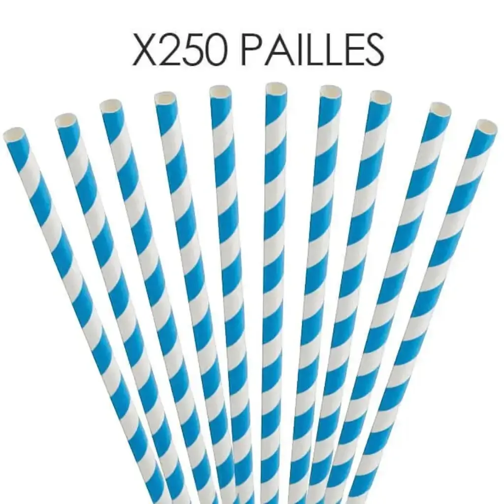 Paja de papel a rayas azules 20cm /ø6mm (250 piezas)