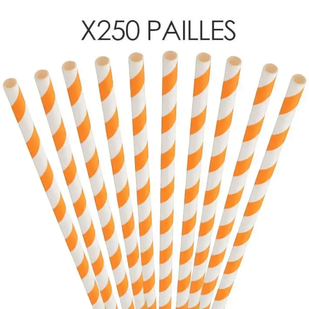 Papel de paja a rayas naranja 20cm /ø6mm (250 piezas)