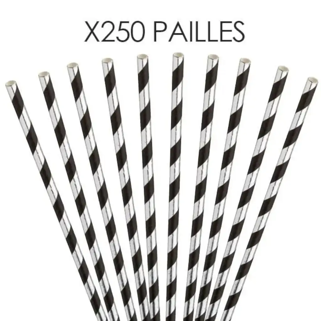 Papel de paja a rayas Plata/Negro 20cm /ø6mm (250 pcs)