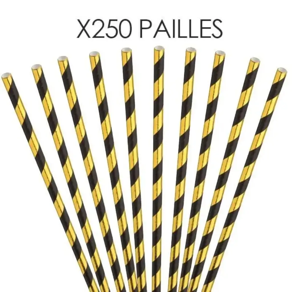 Papel de paja a rayas Oro/Negro20cm /ø6mm (250 pcs)