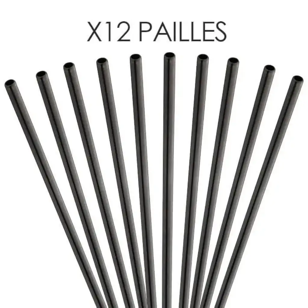 Paja de acero inoxidable reutilizable Negro mate 21,5cm /ø6mm (12pcs)