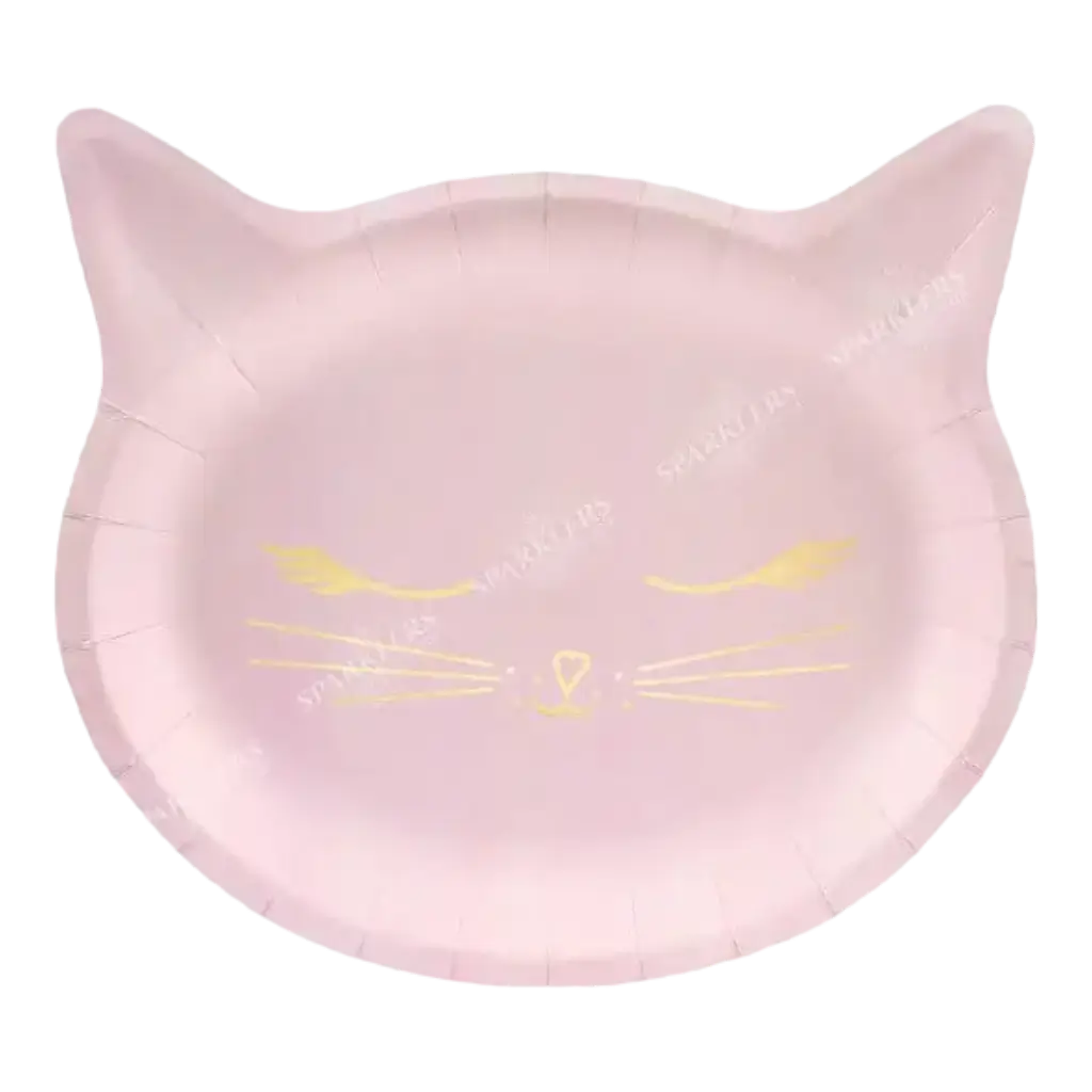 Plato de papel rosa en forma de cabeza de gato (Set de 6)
