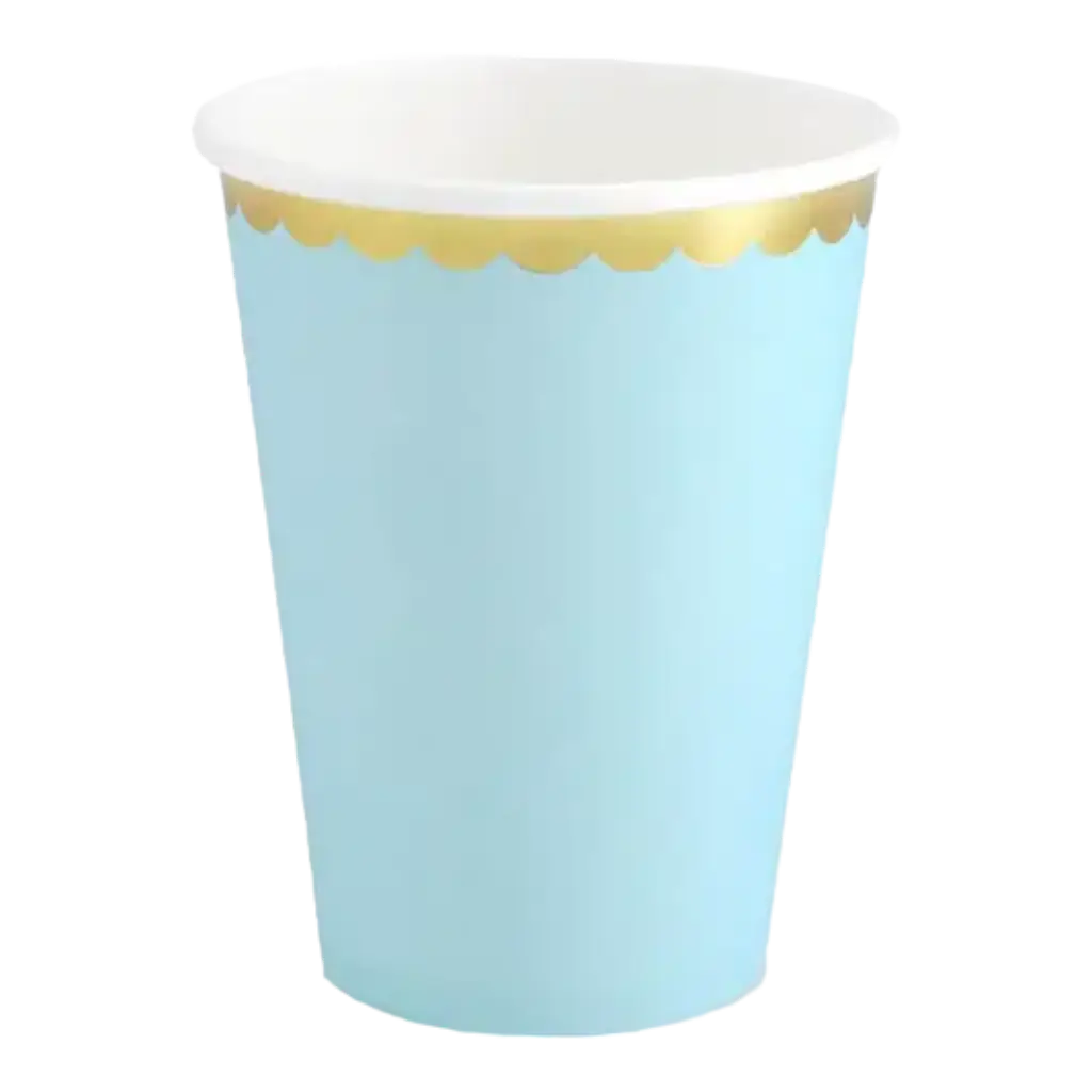 Vaso de papel azul claro con borde dorado (Juego de 6)