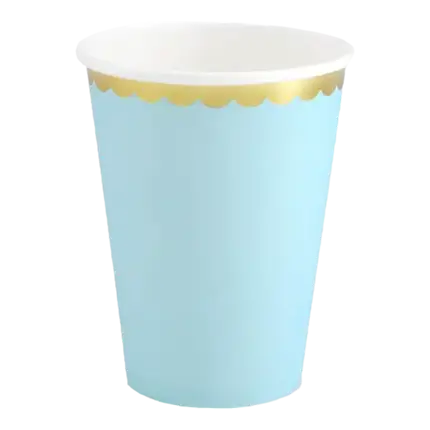 Vaso de papel azul claro con borde dorado (Juego de 6)