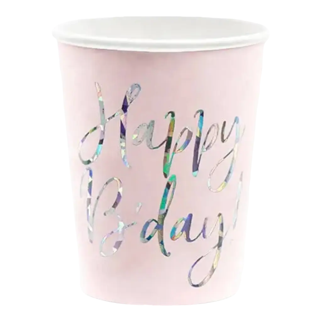 Vaso de papel rosa de Happy Bday (Set de 6)
