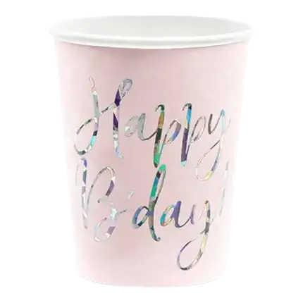 Vaso de papel rosa de Happy Bday (Set de 6)