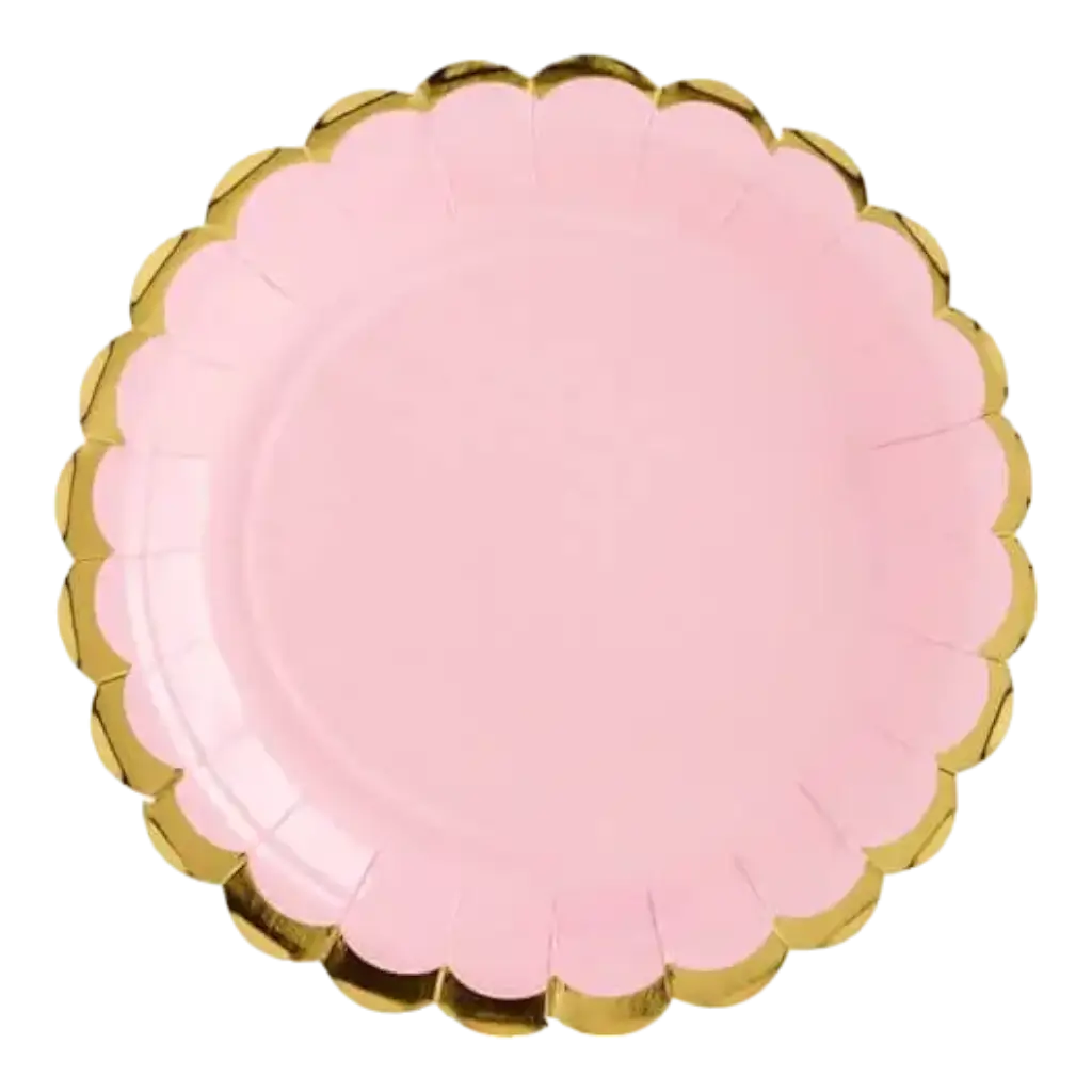 Placa de papel rosa con bordes de oro (Juego de 6)