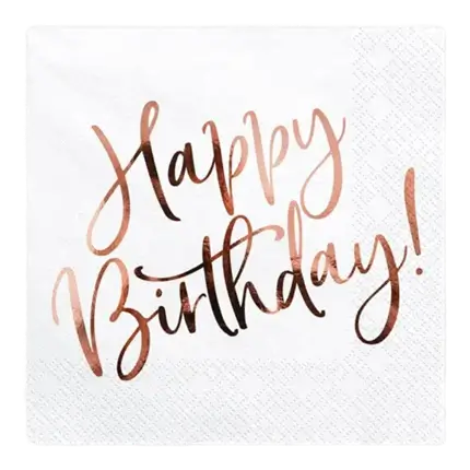 Feliz Cumpleaños Toalla de papel oro rosa (Juego de 20)