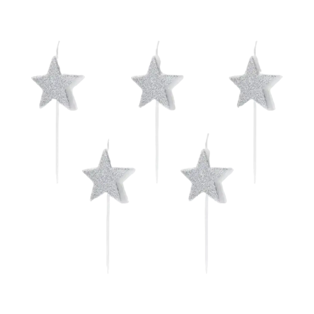 Velas de cumpleaños estrella de plata (Set de 5 piezas)