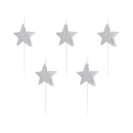 Velas de cumpleaños estrella de plata (Set de 5 piezas)