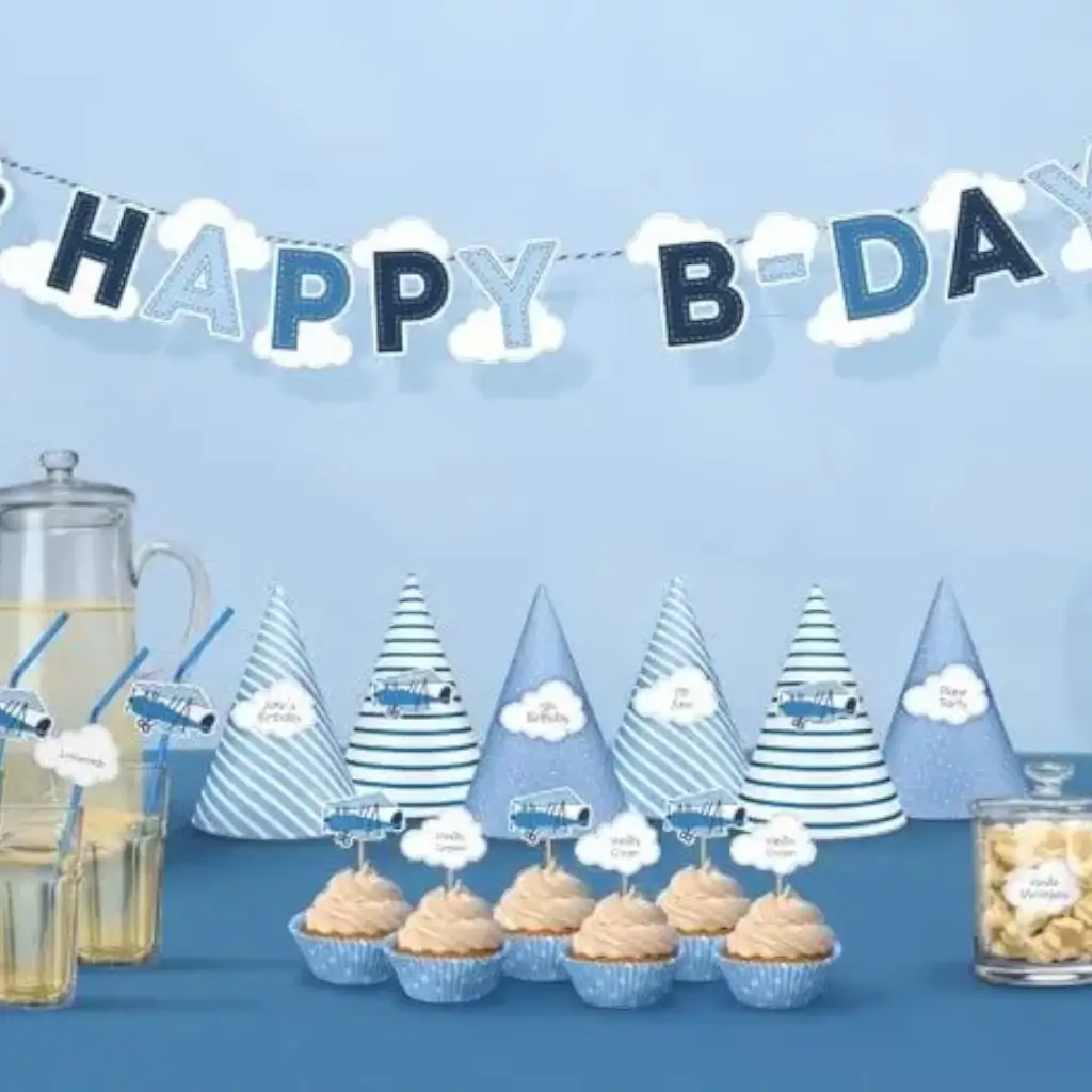 Feliz Cumpleaños Guirnalda de Aviador Azul