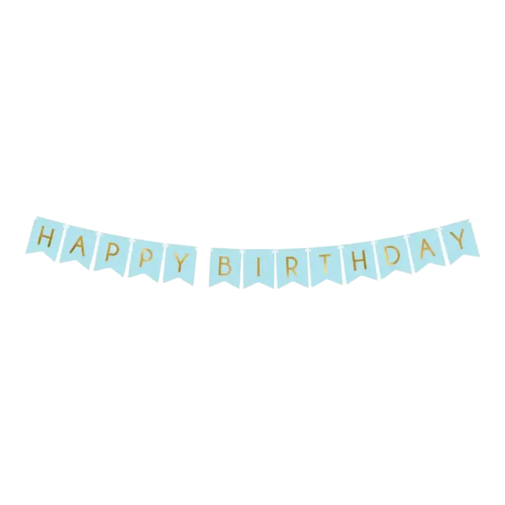 Guirnalda azul de Feliz Cumpleaños con inscripción dorada